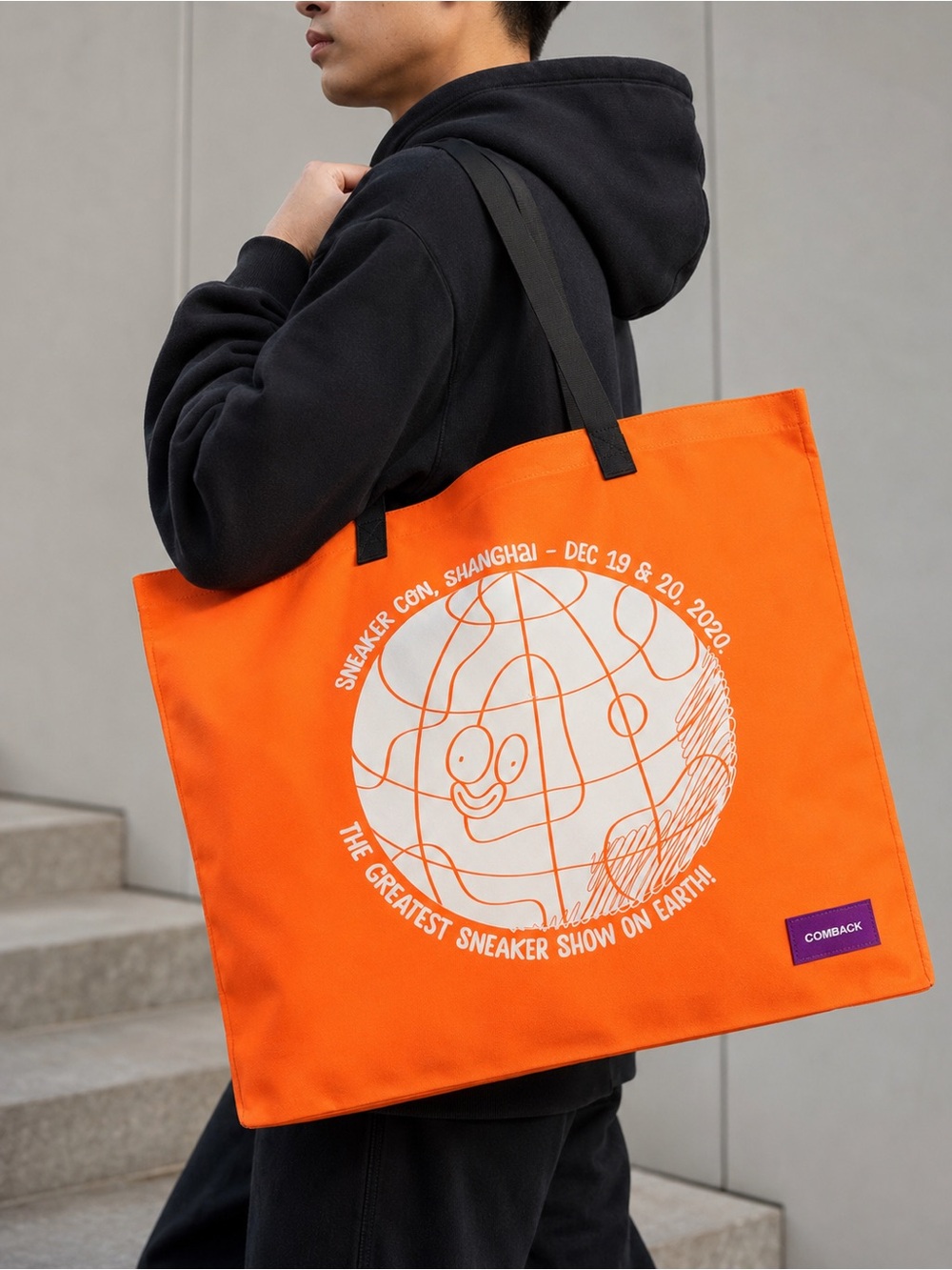 NWT COMBACK x Sneaker Con Shanghai 2020 Tote Bag C0969 Orange Black